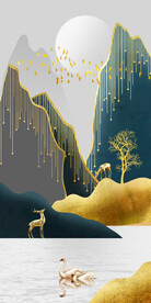 瓷晶画山水风景画麋鹿