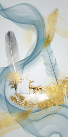 瓷晶画线条抽象画麋鹿羽毛