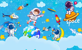 儿童卡通星空宇航员背景墙
