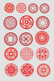 矢量中式圆形花纹图案