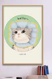 卡通猫咪大眼萌英文装饰画