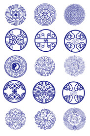 AI矢量中式圆形花纹