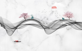 晶瓷画线条抽象画水墨山水画