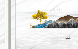 晶瓷画山水画电视背景墙