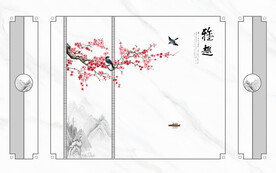 晶瓷画大理石电视背景墙梅花