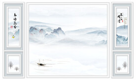 晶瓷画水墨山水电视背景墙