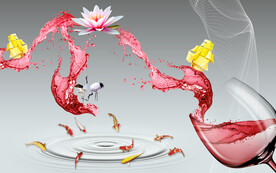 晶瓷画红酒杯金鱼荷花