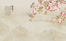 工笔花鸟背景墙