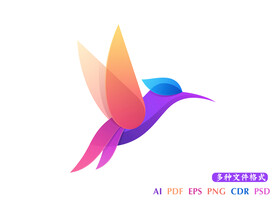 半透明风格彩色渐变飞鸟矢量插图