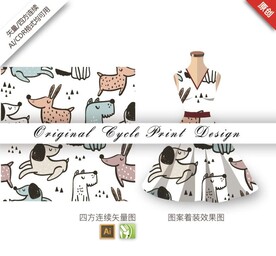 矢量手绘可爱卡通宠物狗图案