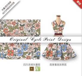 矢量抽象手绘月季花卉图案