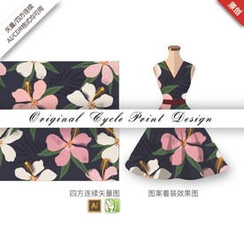 矢量手绘抽象简约杜鹃花图案