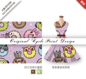 矢量手绘可爱卡通甜甜圈少女图案