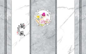 晶瓷画荷花大理石纹背景墙