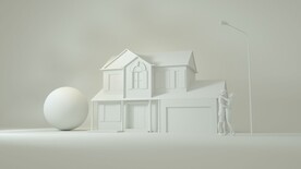 C4D灯光环绕白模温馨房屋