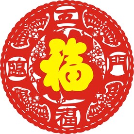 圆形 五福临门 蝙蝠 双福
