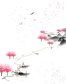 高清分层桃花山水背景墙