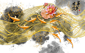 装饰画 抽象画 中国风 金鱼