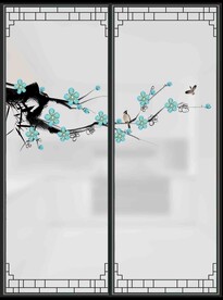 高清分层透明底平开门玻璃打印图