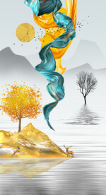 装饰画 树 飘带