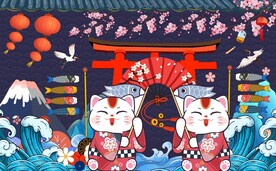 国潮招财猫工装背景墙图片