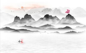 新中式水墨山水国画背景墙