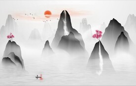 新中式水墨山水国画背景墙