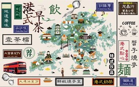 复古港式早茶背景墙壁画