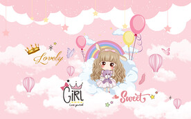 可爱小公主气球儿童房背景墙