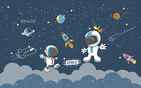 可爱卡通太空人星星儿童房背景墙