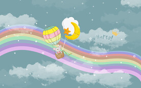 可爱小熊彩虹儿童房背景墙