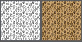 仙人掌线描黑白四方连续烫画图案