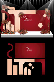 红色新中式婚礼KT板布置