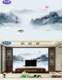 中式意境山水画背景墙