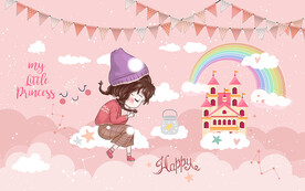 可爱卡通公主城堡儿童房背景墙