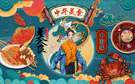 中华美食背景墙