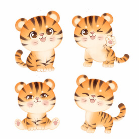 可爱手绘小老虎卡通风格新年老虎