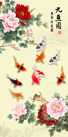 年年有余 九鱼图