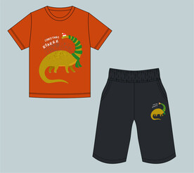 卡通恐龙印花T恤裤子童装套装