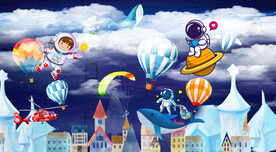 卡通星空宇航员背景墙