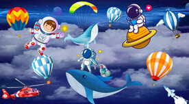 星空宇航员鲸鱼背景墙