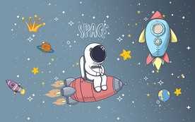 可爱卡通宇宙太空人儿童房背景墙