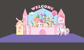 矢量城堡生日节日美陈背景