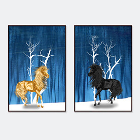 简单吉祥动物黑金马装饰画