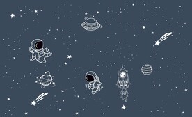 卡通星球太空飞船宇航员背景壁画