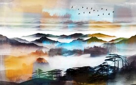 新中式禅意水墨山水远山背景墙