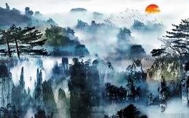 禅意水墨山水远山电视沙发背景墙