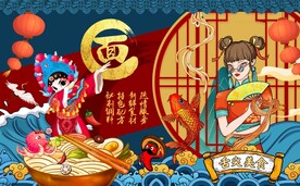 国潮面食店背景画图片