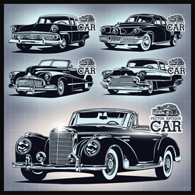 矢量手绘经典古董汽车系列
