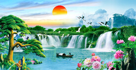 旭日东升山水画